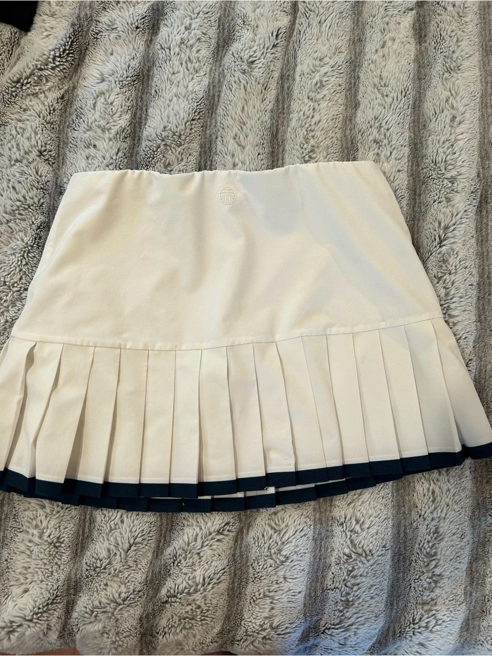 Tory Burch Pleated White Tennis Skirt with Navy Trim